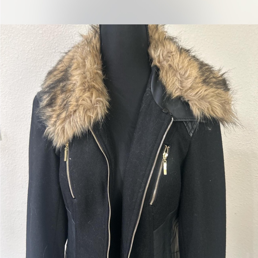bebe Black Teddy Jacket with Faux Fur Collar